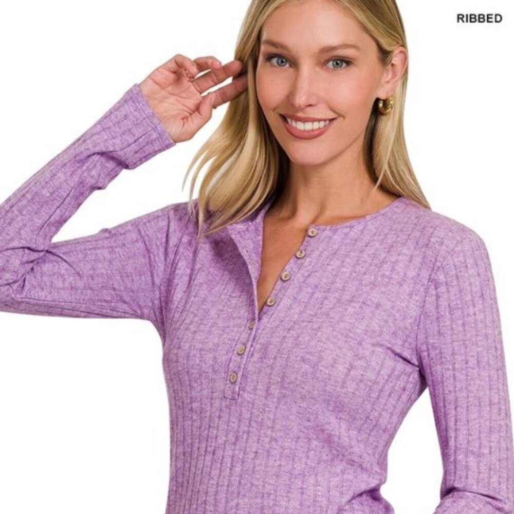 Ribbed Long Sleeve Button Down Top